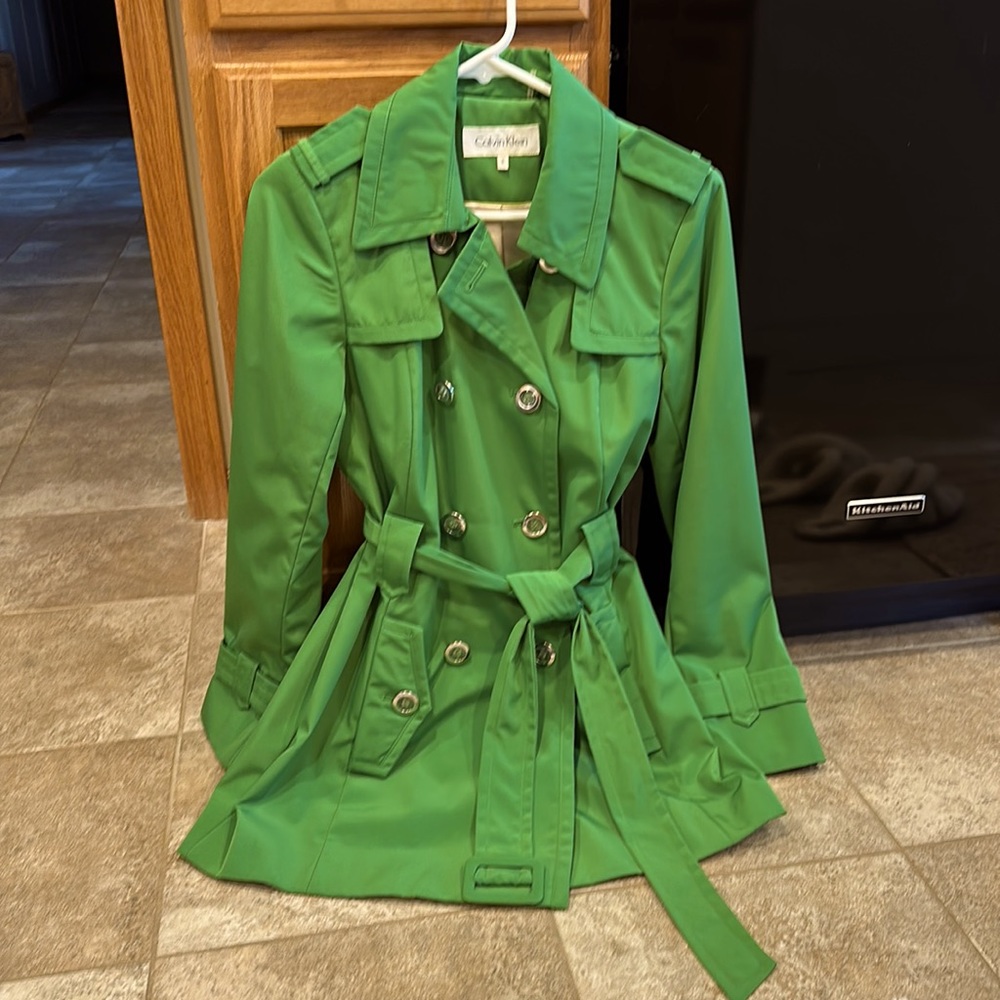 Calvin Klein Green Double-Breasted Trench Coat